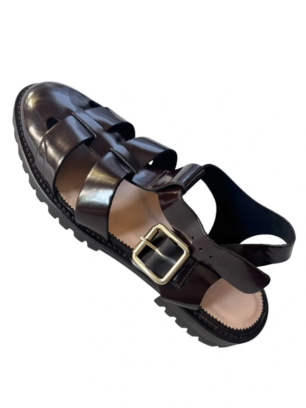 J. Crew Fisherman lug-sole sandals in Rich Hickory with gold toned buck|e | 7.5